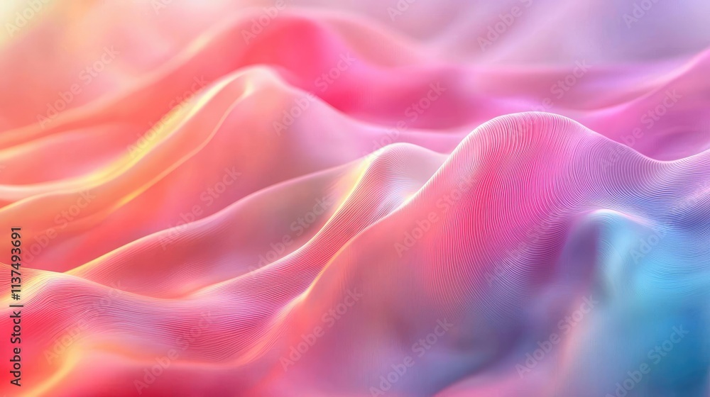 Poster Wave abstract background concept. Abstract waves of color creating a smooth, flowing fabric effect in soft pastel tones.