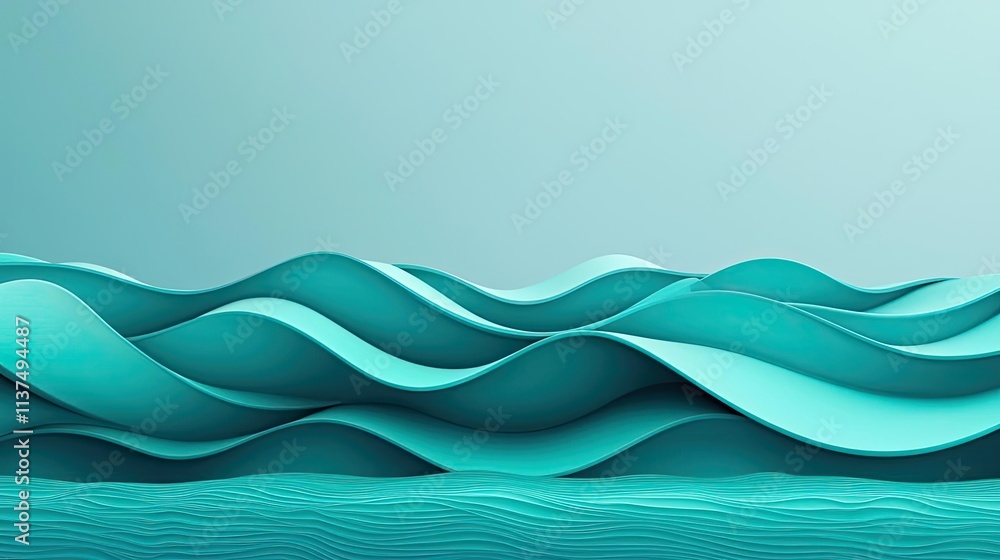 Poster Wave abstract background concept. Abstract waves in soothing turquoise tones creating a serene visual atmosphere.