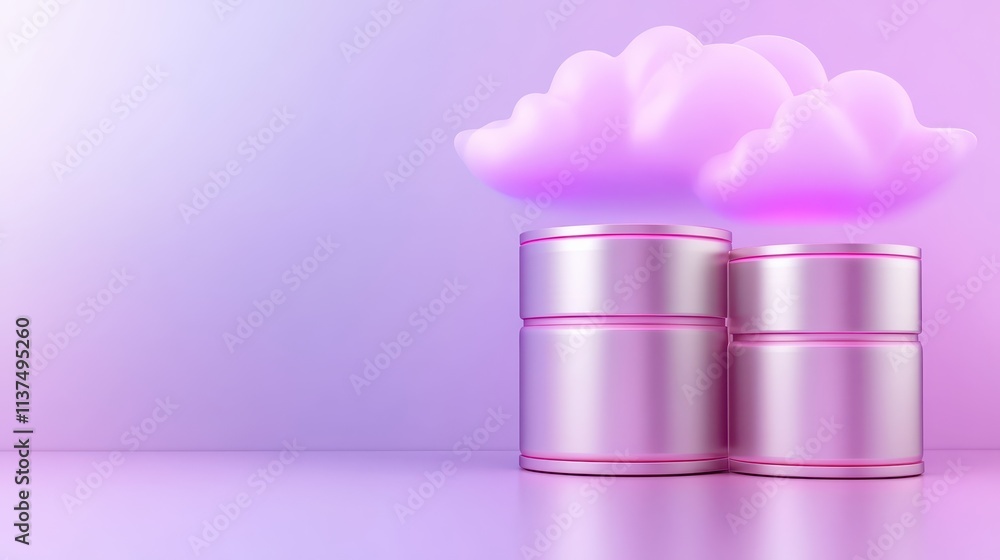 Poster cloud computing, pink cloud on pink background exploring the future of data storage and seamless tec