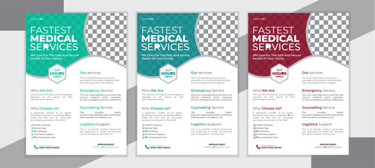 Unique Medical flyer design. Corporate healthcare and medical cover and back page a4 flyer design template for print. creative and professional medical flyer design.