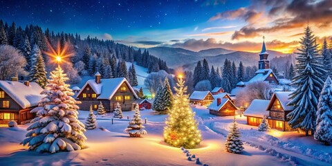 Naklejka premium Free Christmas Backgrounds Panoramic Images, Winter Holiday Scene, Festive Xmas Wallpaper, Snow Landscape