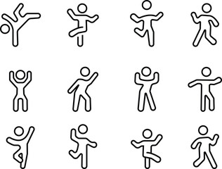 Dancing People Icon set, Trendy Dances, Tango, Twerking, Breakdance, Happy dancing people icons Modern dance class vector silhouette symbols, Disco dance lifestyle, isolated on transparent background.