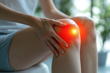 Gentle Hands on Knee with Warm Light Suggesting Pain
