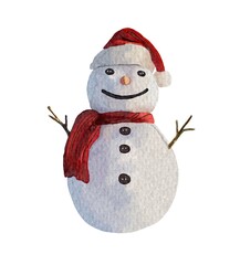 Hand drawn Snow man, watercolor style.