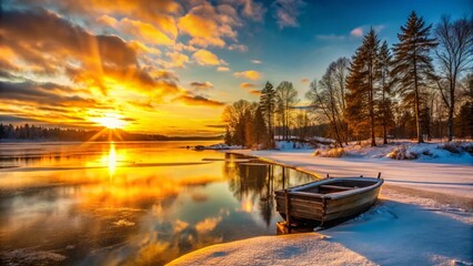 Frozen Finnish Lake Sunset: Winter Wonderland Urban Exploration Photography