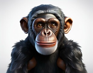 Charming 3D Cartoon Chimpanzee: Cute and Colorful Clipart on a Clean White Canvas"