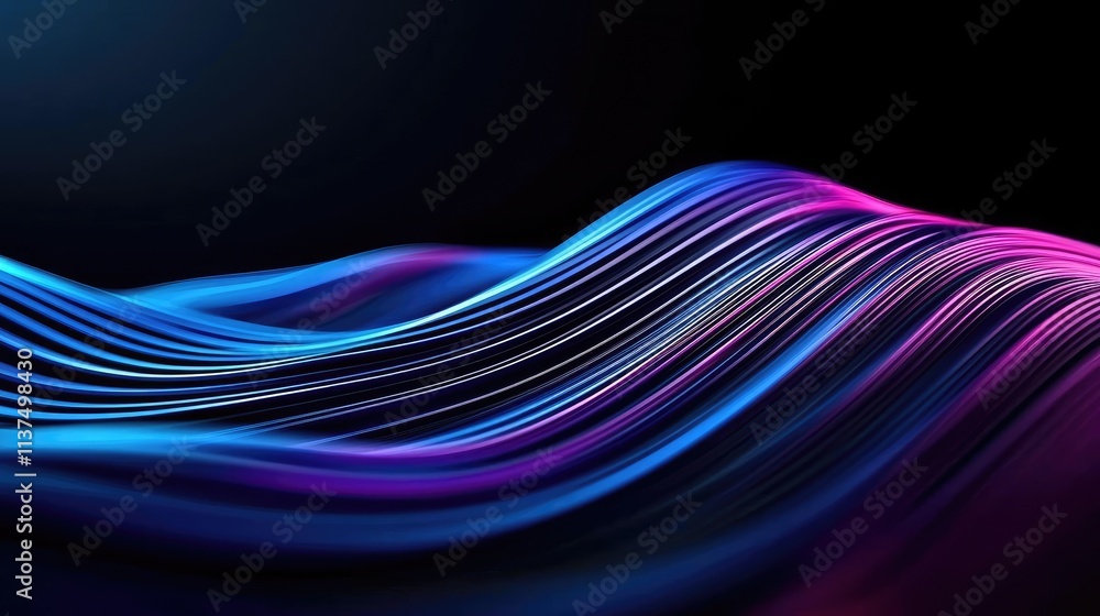 Poster Wave abstract background concept. Vibrant abstract lines flowing in colorful waves on a dark background.