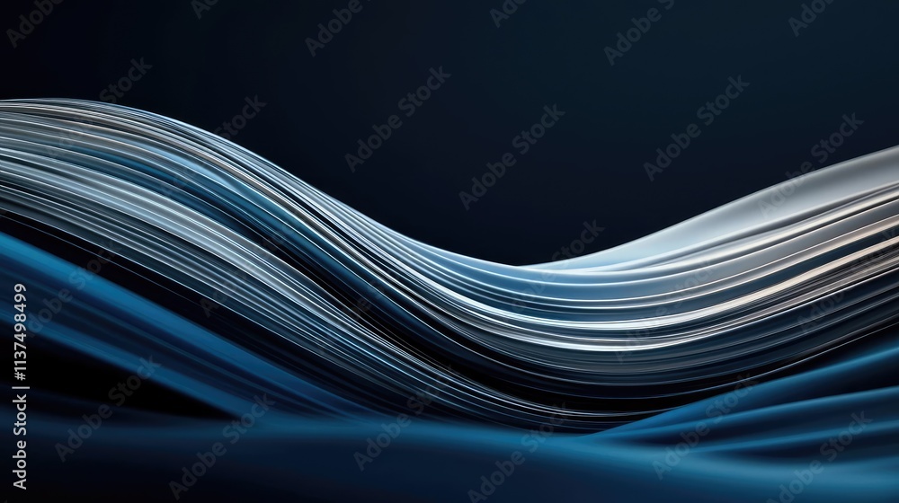Poster Wave abstract background concept. Elegant flowing waves of blue and silver create a soothing abstract composition.