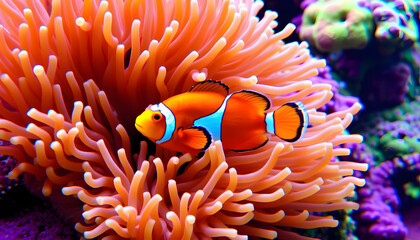 Underwater Scene: Clownfish and Coral Reef in Harmony