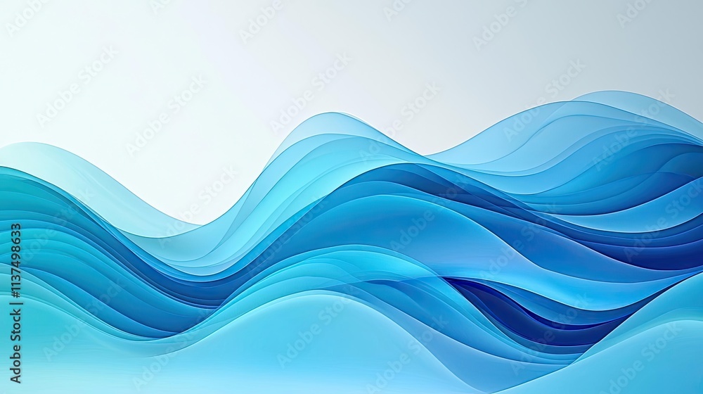 Poster Wave abstract background concept. Abstract waves in blue tones create a calming and modern visual effect.