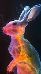61. A colorful representation of the nervous system in a rabbit, highlighting its reflexes and agility