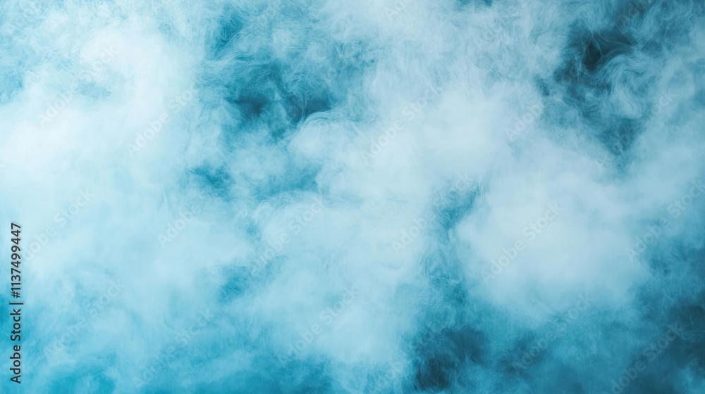 Poster Mysterious fog idea. A captivating swirl of blue fog creating a serene and mysterious atmosphere.