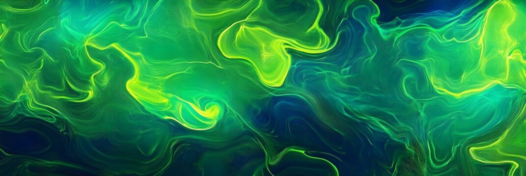 Abstract data streams flowing in neon green and electric blue, forming dynamic digital waves.