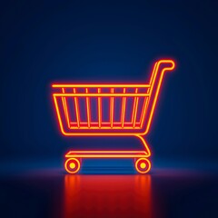Neon Shopping Cart on Dark Background