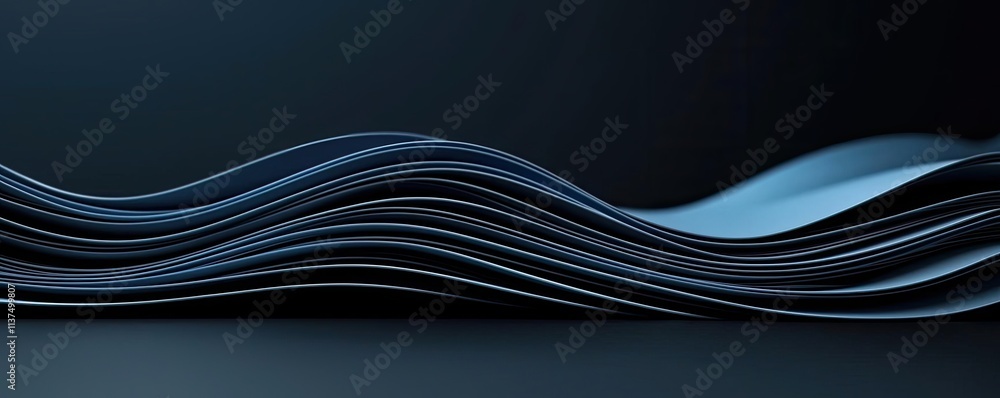 Poster wave abstract background concept. a close-up view of curved blue paper waves, showcasing depth and m