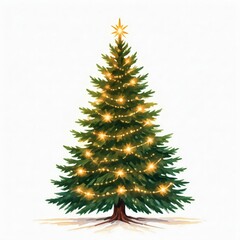Fototapeta premium Christmas Tree Glowing with Festive Lights: A classic Christmas tree adorned with sparkling golden lights evokes a sense of warmth and cheer, perfect for holiday designs. 