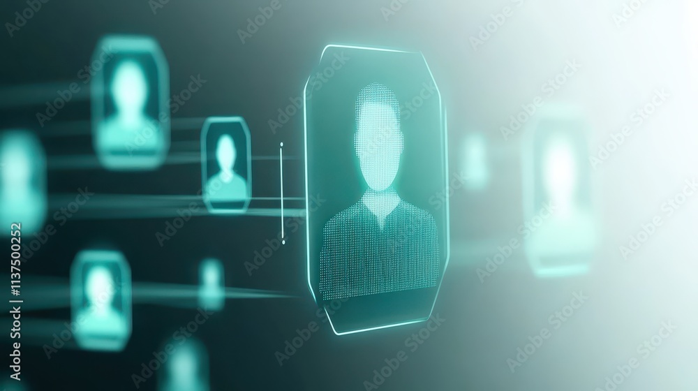 Poster facial recognition technology, connecting individuals in a network through biometric identification 