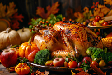 Baked turkey centerpiece for holiday Thanksgiving day, healthy eating concept