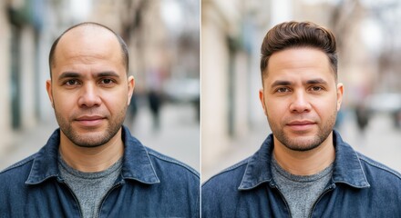 Before and after male hair transformation with enhanced style for fashion inspiration