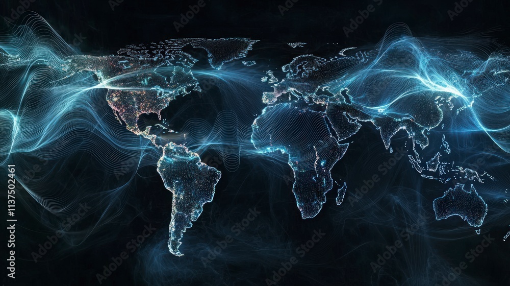 Poster Global connectivity map with soft glow digital art abstract background futuristic viewpoint visual concept