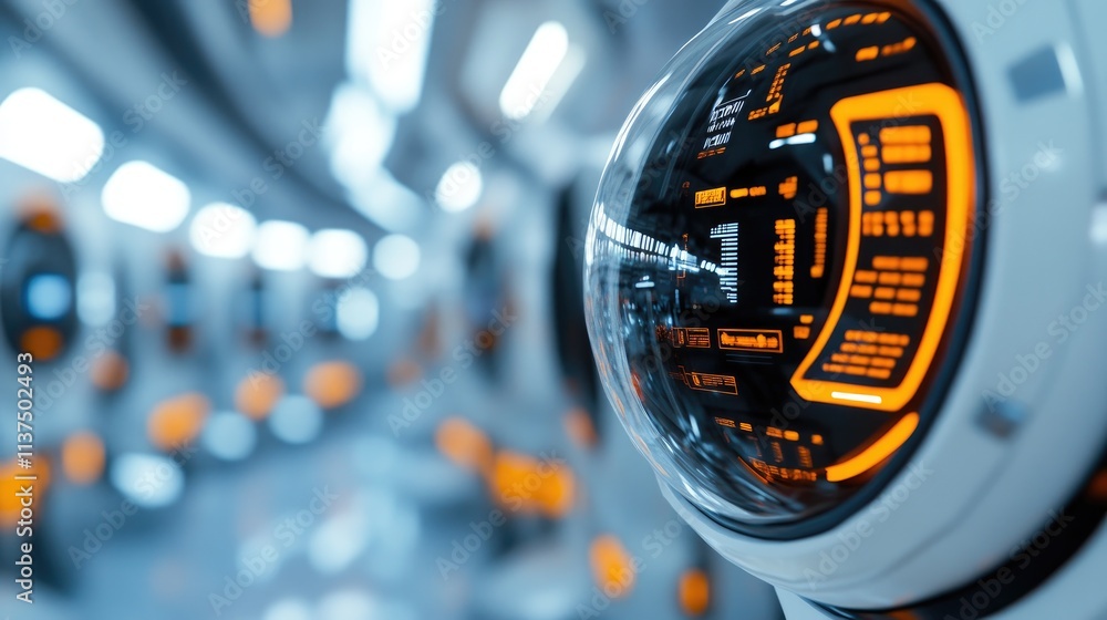 Poster futuristic spacecraft control panel with digital display