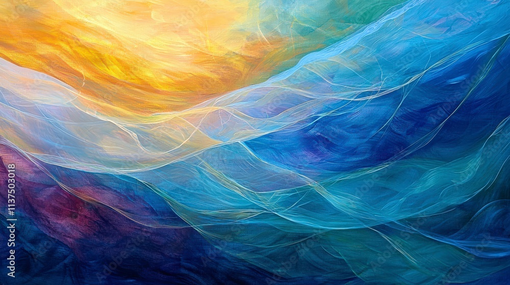 Fototapete Dynamic wave patterns of light lines oceanic abstract art vibrant colors serene atmosphere artistic perspective