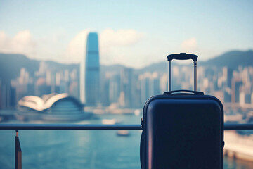 Suitcase with City Skyline in Background