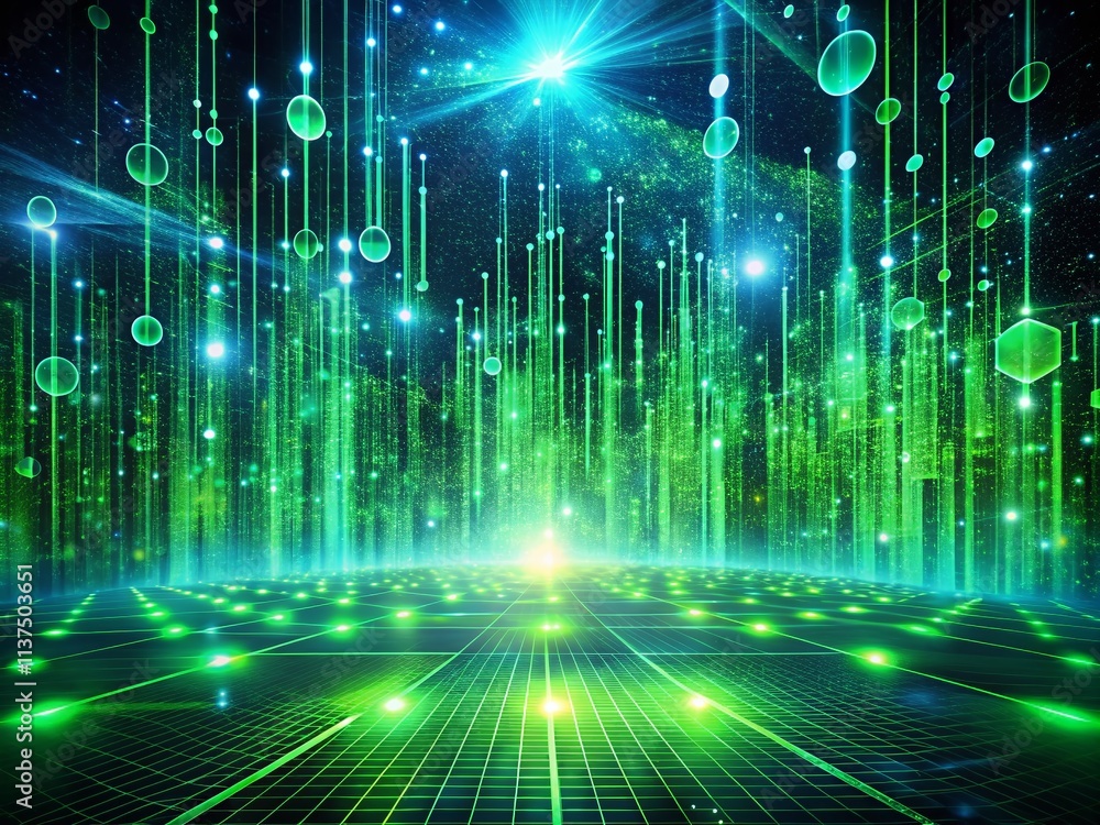 Poster glowing green binary code abstract digital background - surreal data & information
