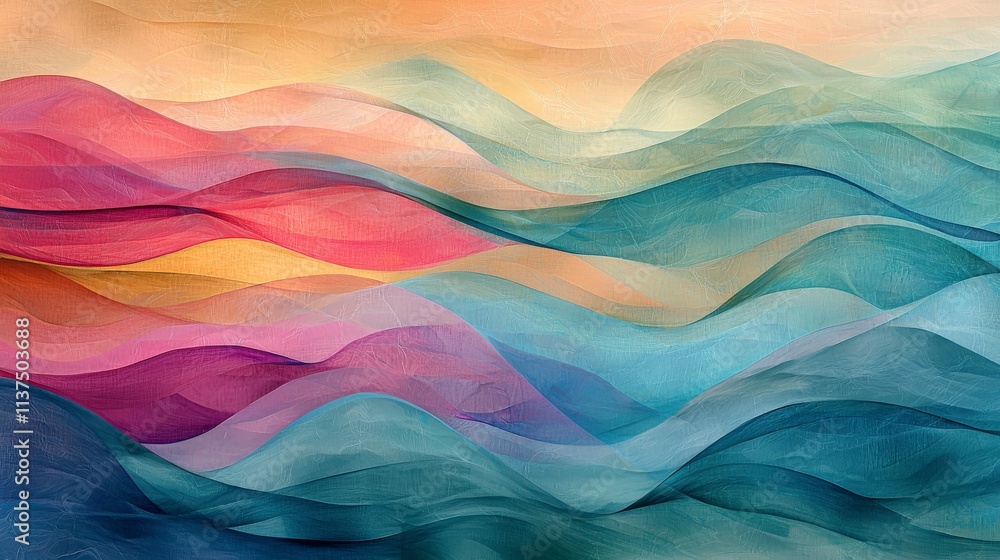 Aufkleber flowing tonal waves in soft colorful gradients abstract art digital design artistic environment aest