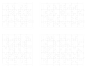 Illustration of four white puzzles, separate parts		