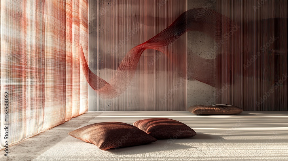 Poster Subtle sound waves carrying cultural patterns in modern architecture minimalist space artistic installation indoor view