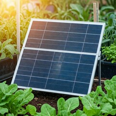 solar panels on the roof of a house and mini garden