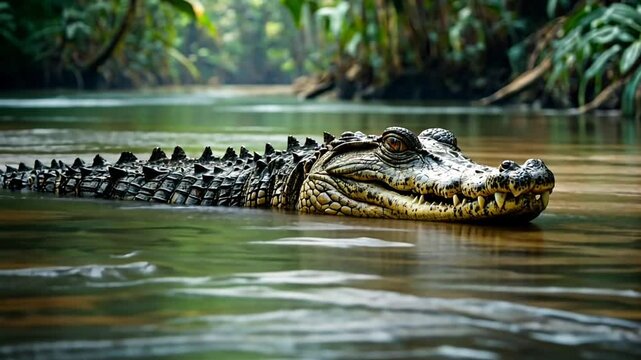 a big crocodile in the jungle river
