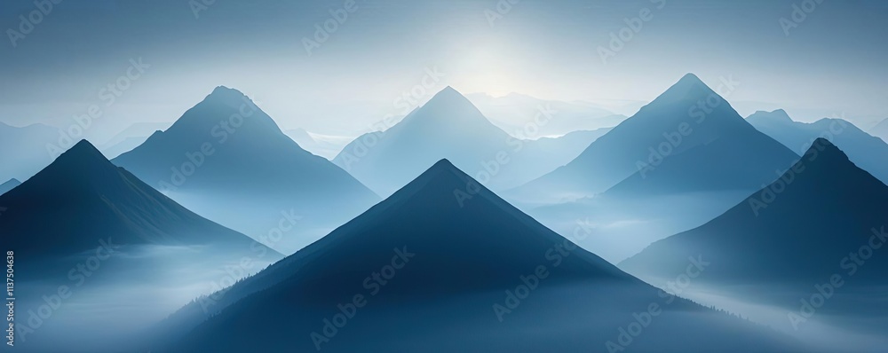 Aufkleber mysterious fog idea. majestic mountain peaks shrouded in mist during dawn, creating a serene natural