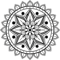 Monochrome ethnic mandala design. Anti-stress coloring page for adults. 