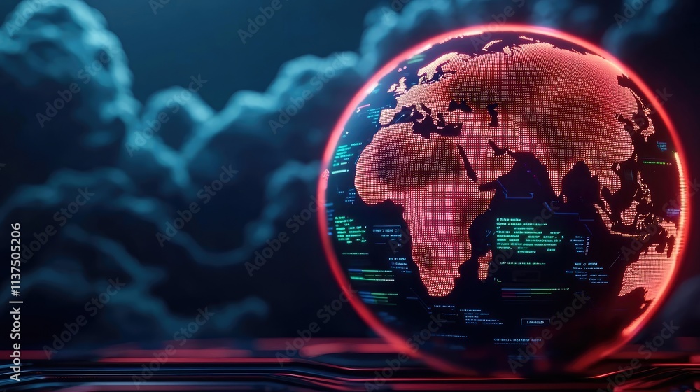 Poster Weather forecast idea. Futuristic globe with digital elements representing global connectivity and innovation.