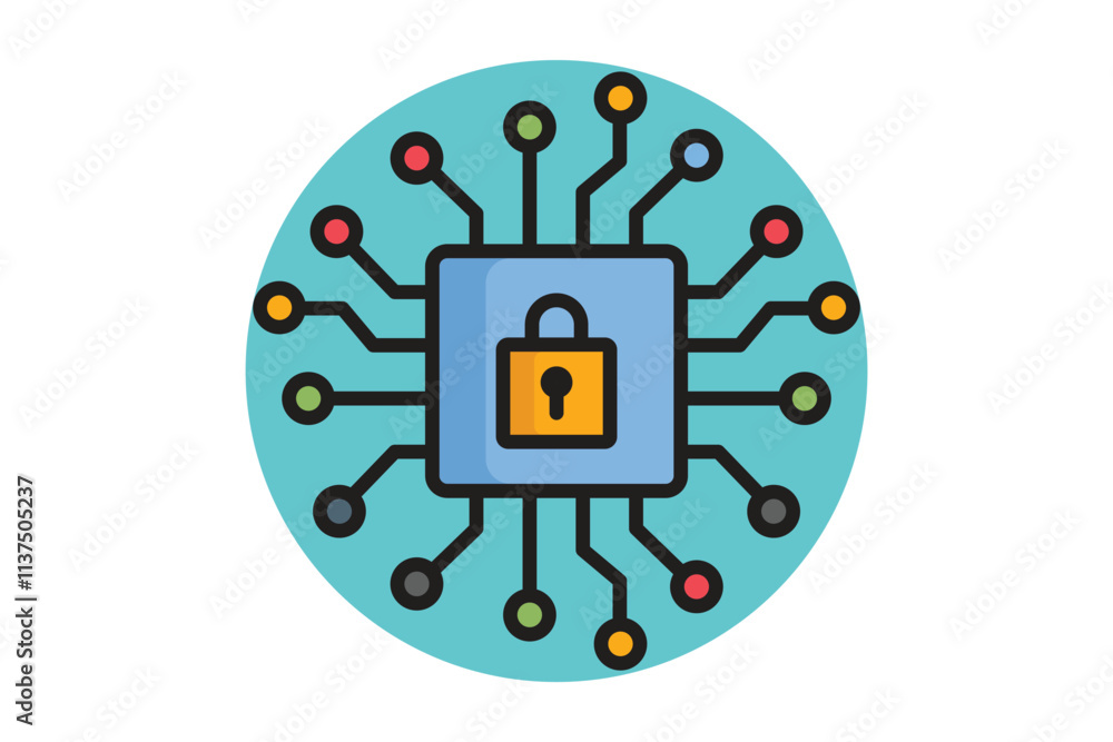 Poster security icon. colored outline icon style. icon related to network security, it. network elements ve