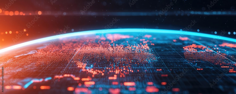 Aufkleber weather forecast idea. futuristic digital map of the world showcasing data points and connections.