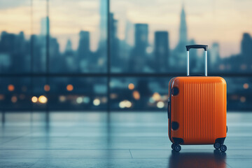 Suitcase with City Skyline in Background