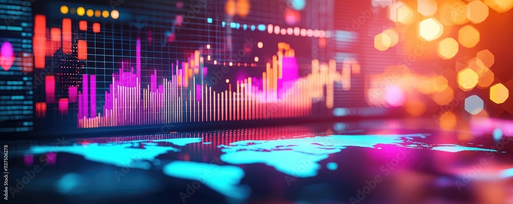 Poster Weather forecast idea. Vibrant data visualization depicts trends and analytics on a digital interface.