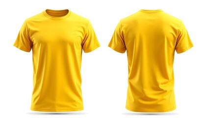 Front and Back View Mockup of Plain Yellow T-Shirt for Design and Print Advertising, isolated on white