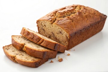 Freshly baked banana bread loaf sliced and ready to enjoy in a cozy kitchen setting