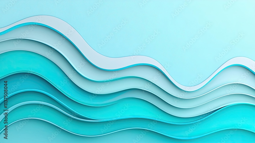 Aufkleber Wave abstract background concept. A serene and abstract illustration of layered waves in soft blue tones.