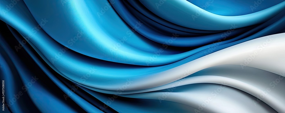 Poster Wave abstract background concept. Waves of blue and white fabric create a smooth, flowing texture ideal for design elements.