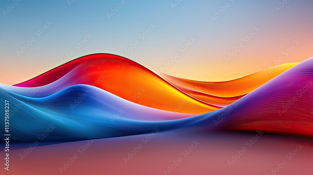 Poster Wave abstract background concept. Vibrant abstract waves of color blending seamlessly at sunset.