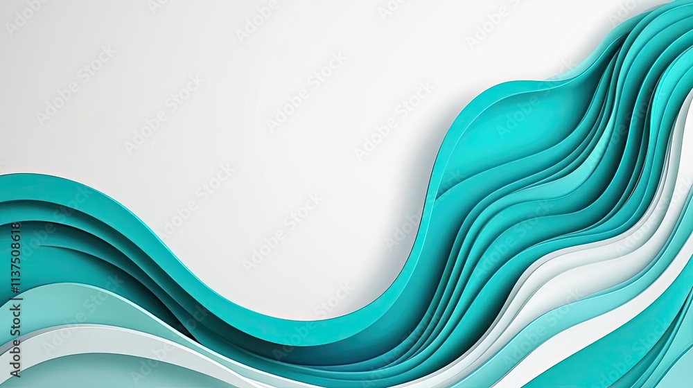 Poster Wave abstract background concept. Dynamic wave patterns in vibrant turquoise and white for modern design projects.