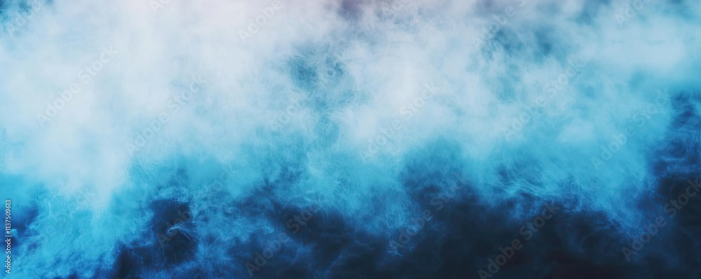 Poster Mysterious fog idea. Beautiful blue smoke swirling in the air, creating a mesmerizing abstract composition.