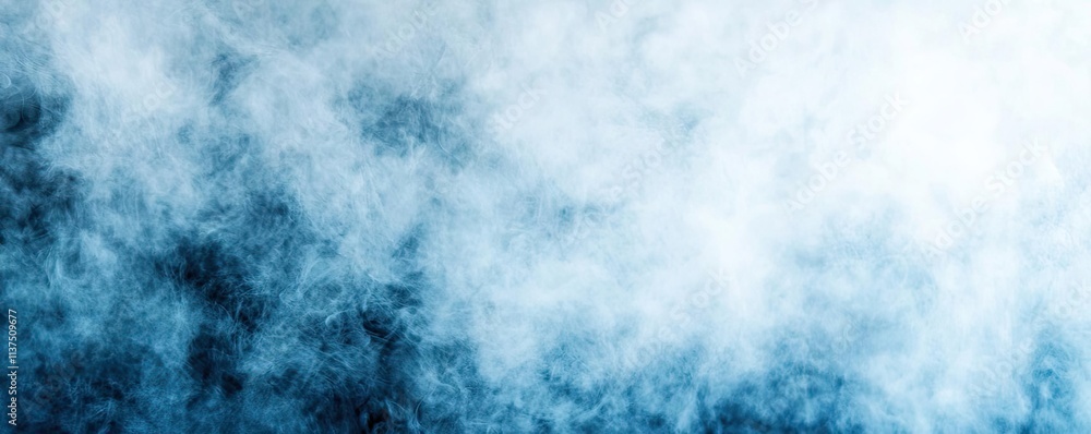 Poster Mysterious fog idea. Ethereal blue and white foggy backdrop creating a serene, atmospheric effect.