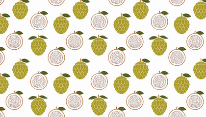 Cherimoya seamless pattern on white background. Custard apple vector illustration.