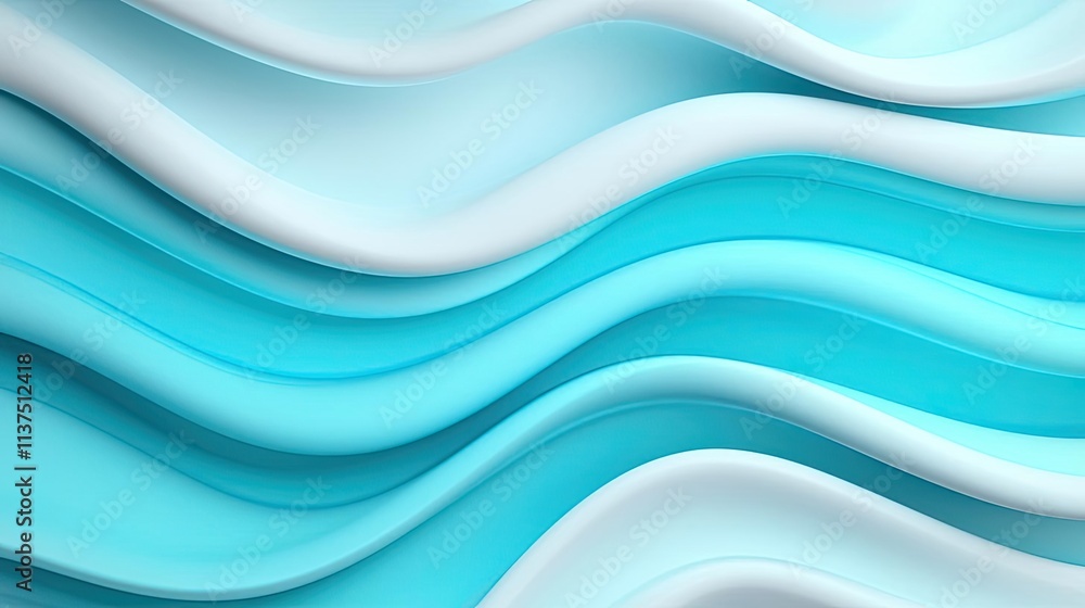 Poster Wave abstract background concept. Abstract wavy patterns in turquoise and white, creating a soothing visual effect.